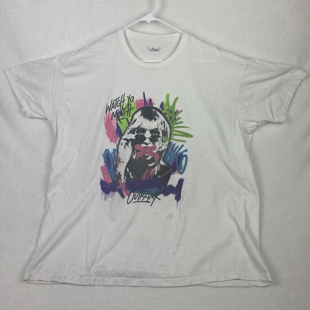 Outrank Watch Yo Mouth Graphic Shirt Adult 3XL White Crewneck Short Sleeve